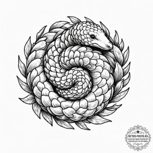 A pangolin curled up, artistic tattoo sketch,... - эскиз тату (№1752244628_0, 11.07.2025 14:37) — tattoo-photo.ru