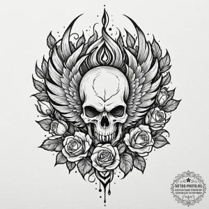 Tattoo design a phoenix whose gaze is fixed f... - эскиз тату (№1752244713_0, 11.07.2025 14:38) — tattoo-photo.ru