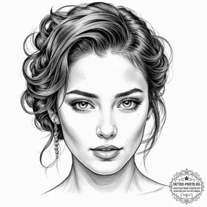 Tattoo design a serene face with deep, though... - эскиз тату (№1752244883_0, 11.07.2025 14:41) — tattoo-photo.ru
