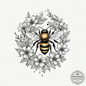 Tattoo sketch a delicate bee buzzing around a... - эскиз тату (№1752245567_0, 11.07.2025 14:52) — tattoo-photo.ru