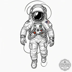 Astronaut, tattoo drawing outline, sketch tat... - эскиз тату (№1752246606_0, 11.07.2025 15:10) — tattoo-photo.ru
