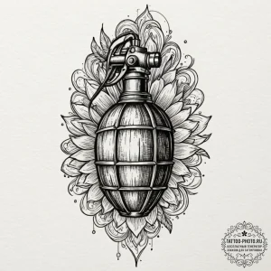 Tattoo sketch a stylized grenade or explosive... - эскиз тату (№1752247348_0, 11.07.2025 15:22) — tattoo-photo.ru