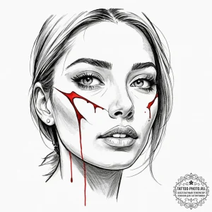 A close-up of a single tear rolling down a pe... - эскиз тату (№1752247433_0, 11.07.2025 15:23) — tattoo-photo.ru