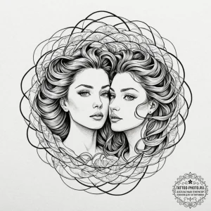 Tattoo sketch gemini faces dissolving into a... - эскиз тату (№1752247602_0, 11.07.2025 15:26) — tattoo-photo.ru