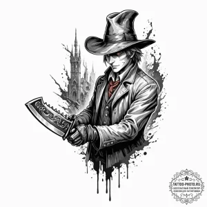 The saw cleaver from bloodborne, concept art... - эскиз тату (№1752248354_0, 11.07.2025 15:39) — tattoo-photo.ru