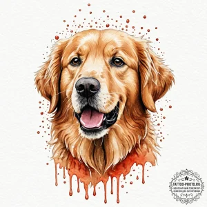 A close-up portrait of a wet golden retriever... - эскиз тату (№1752248606_0, 11.07.2025 15:43) — tattoo-photo.ru