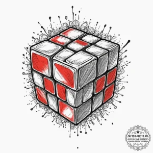 Rubik's cube, ink illustration for tattoo, ne... - эскиз тату (№1752249090_0, 11.07.2025 15:51) — tattoo-photo.ru