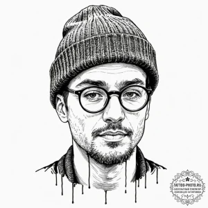 A linework portrait of lг©on with his round g... - эскиз тату (№1752249331_0, 11.07.2025 15:55) — tattoo-photo.ru