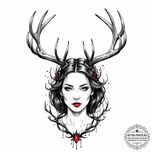 A trash polka sketch of the "antler queen" fr... - эскиз тату (№1752249571_0, 11.07.2025 15:59) — tattoo-photo.ru