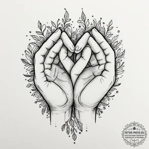 Tattoo sketch two hands forming a heart shape... - эскиз тату (№1752250076_0, 11.07.2025 16:07) — tattoo-photo.ru