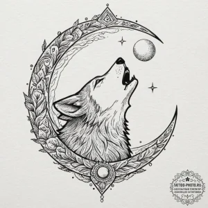 A dotwork tattoo design of a wolf howling at... - эскиз тату (№1752250331_0, 11.07.2025 16:12) — tattoo-photo.ru