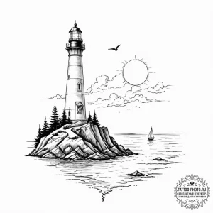 Tattoo sketch a single, solitary lighthouse o... - эскиз тату (№1752251173_0, 11.07.2025 16:26) — tattoo-photo.ru
