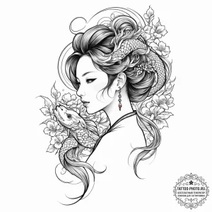 Tattoo sketch a fine line portrait of a woman... - эскиз тату (№1752251255_0, 11.07.2025 16:27) — tattoo-photo.ru