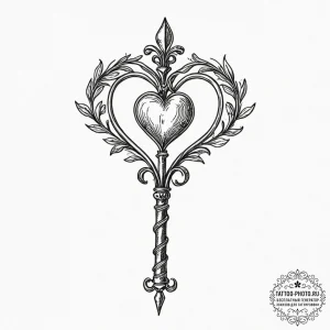 Tattoo design a scepter with a heart at its t... - эскиз тату (№1752252188_0, 11.07.2025 16:43) — tattoo-photo.ru