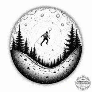 A person zorbing down a hill., ink illustrati... - эскиз тату (№1752253117_0, 11.07.2025 16:58) — tattoo-photo.ru