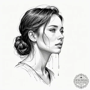 Tattoo sketch a person's face in profile, wit... - эскиз тату (№1752253625_0, 11.07.2025 17:07) — tattoo-photo.ru