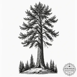 A low-angle shot of a massive redwood tree, e... - эскиз тату (№1752253712_0, 11.07.2025 17:08) — tattoo-photo.ru