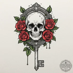 Tattoo design an old, rusty key that is being... - эскиз тату (№1752253796_0, 11.07.2025 17:09) — tattoo-photo.ru