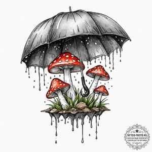 Tattoo design a mushroom that is also an umbr... - эскиз тату (№1752254047_0, 11.07.2025 17:14) — tattoo-photo.ru