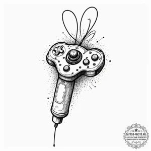 Tattoo sketch a stylized joystick with wires... - эскиз тату (№1752255381_0, 11.07.2025 17:36) — tattoo-photo.ru