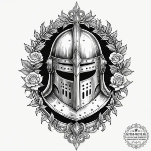 Tattoo design a detailed medieval helmet with... - эскиз тату (№1752256474_0, 11.07.2025 17:54) — tattoo-photo.ru