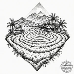 A shot of a rice paddy terrace in vietnam., t... - эскиз тату (№1752256557_0, 11.07.2025 17:55) — tattoo-photo.ru