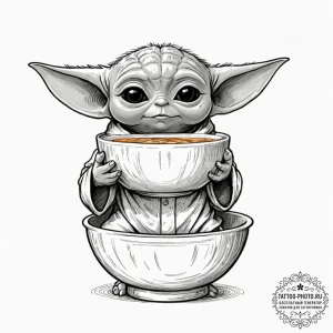Sketch style design of grogu (baby yoda) sipp... - эскиз тату (№1752257142_0, 11.07.2025 18:05) — tattoo-photo.ru