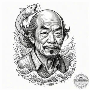A hyperrealistic portrait of an elderly fishe... - эскиз тату (№1752257478_0, 11.07.2025 18:11) — tattoo-photo.ru