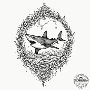 Tattoo design a shark, cutting through water,... - эскиз тату (№1752257979_0, 11.07.2025 18:19) — tattoo-photo.ru