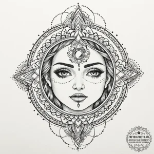 Tattoo sketch gemini faces in detailed dotwor... - эскиз тату (№1752258567_0, 11.07.2025 18:29) — tattoo-photo.ru