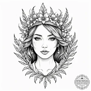 Tattoo design: a portrait of mokosh, with a s... - эскиз тату (№1752260325_0, 11.07.2025 18:58) — tattoo-photo.ru