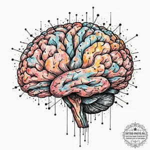 Tattoo sketch a human brain, with the neural... - эскиз тату (№1752260997_0, 11.07.2025 19:09) — tattoo-photo.ru