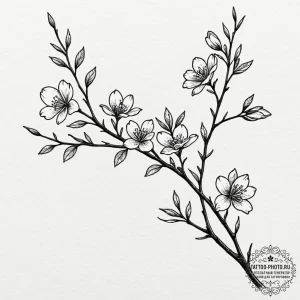 Tattoo design a branch with multiple blossoms... - эскиз тату (№1752262258_0, 11.07.2025 19:30) — tattoo-photo.ru