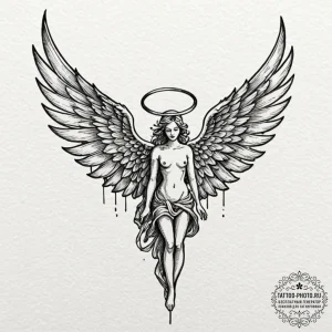 Tattoo sketch a guardian angel's wings unfurl... - эскиз тату (№1752262509_0, 11.07.2025 19:35) — tattoo-photo.ru