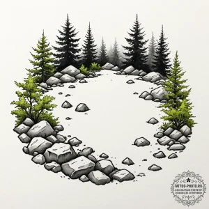 A serene japanese zen garden with raked sand... - эскиз тату (№1752262592_0, 11.07.2025 19:36) — tattoo-photo.ru