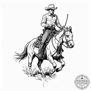 A shot of a lone cowboy herding cattle at sun... - эскиз тату (№1752262677_0, 11.07.2025 19:37) — tattoo-photo.ru