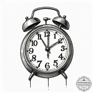 A linework tattoo of the alarm clock from gro... - эскиз тату (№1752262761_0, 11.07.2025 19:39) — tattoo-photo.ru