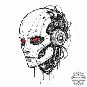 Tattoo sketch a broken robot head with wires... - эскиз тату (№1752264949_0, 11.07.2025 20:15) — tattoo-photo.ru