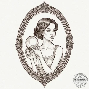 A hand mirror reflecting a ghostly figure, ta... - эскиз тату (№1752265614_0, 11.07.2025 20:26) — tattoo-photo.ru