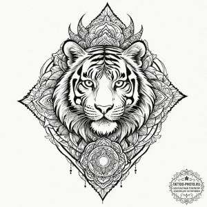 Tiger and dragon, tattoo sketch design, geome... - эскиз тату (№1752265783_0, 11.07.2025 20:29) — tattoo-photo.ru