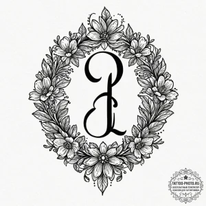 Tattoo design a small, elegant initial behind... - эскиз тату (№1752267458_0, 11.07.2025 20:57) — tattoo-photo.ru