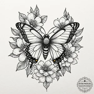 Tattoo sketch a single butterfly or bee inter... - эскиз тату (№1752267959_0, 11.07.2025 21:05) — tattoo-photo.ru