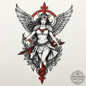 A valkyrie carrying a fallen soldier, tattoo... - эскиз тату (№1752268545_0, 11.07.2025 21:15) — tattoo-photo.ru