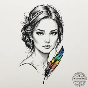 Tattoo design a virgo maiden holding a single... - эскиз тату (№1752269046_0, 11.07.2025 21:24) — tattoo-photo.ru