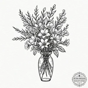 Tattoo sketch a wilted bouquet of flowers in... - эскиз тату (№1752269464_0, 11.07.2025 21:31) — tattoo-photo.ru