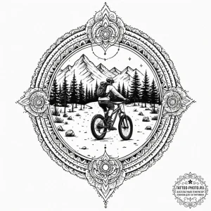 A shot of a mountain biker navigating a narro... - эскиз тату (№1752270883_0, 11.07.2025 21:54) — tattoo-photo.ru