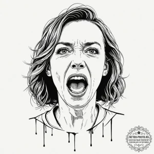 A trash polka portrait of toni collette's scr... - эскиз тату (№1752271132_0, 11.07.2025 21:58) — tattoo-photo.ru