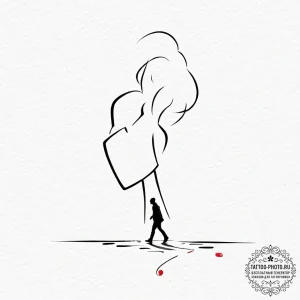 Tattoo sketch a person's shadow on a wall, bu... - эскиз тату (№1752271548_0, 11.07.2025 22:05) — tattoo-photo.ru