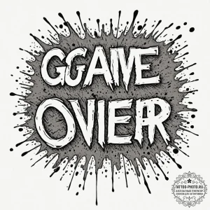 Tattoo sketch a classic "game over" text with... - эскиз тату (№1752271884_0, 11.07.2025 22:11) — tattoo-photo.ru