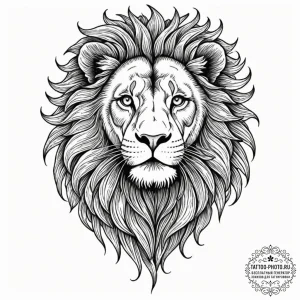 Tattoo sketch a lion's head, serene yet fierc... - эскиз тату (№1752273818_0, 11.07.2025 22:43) — tattoo-photo.ru